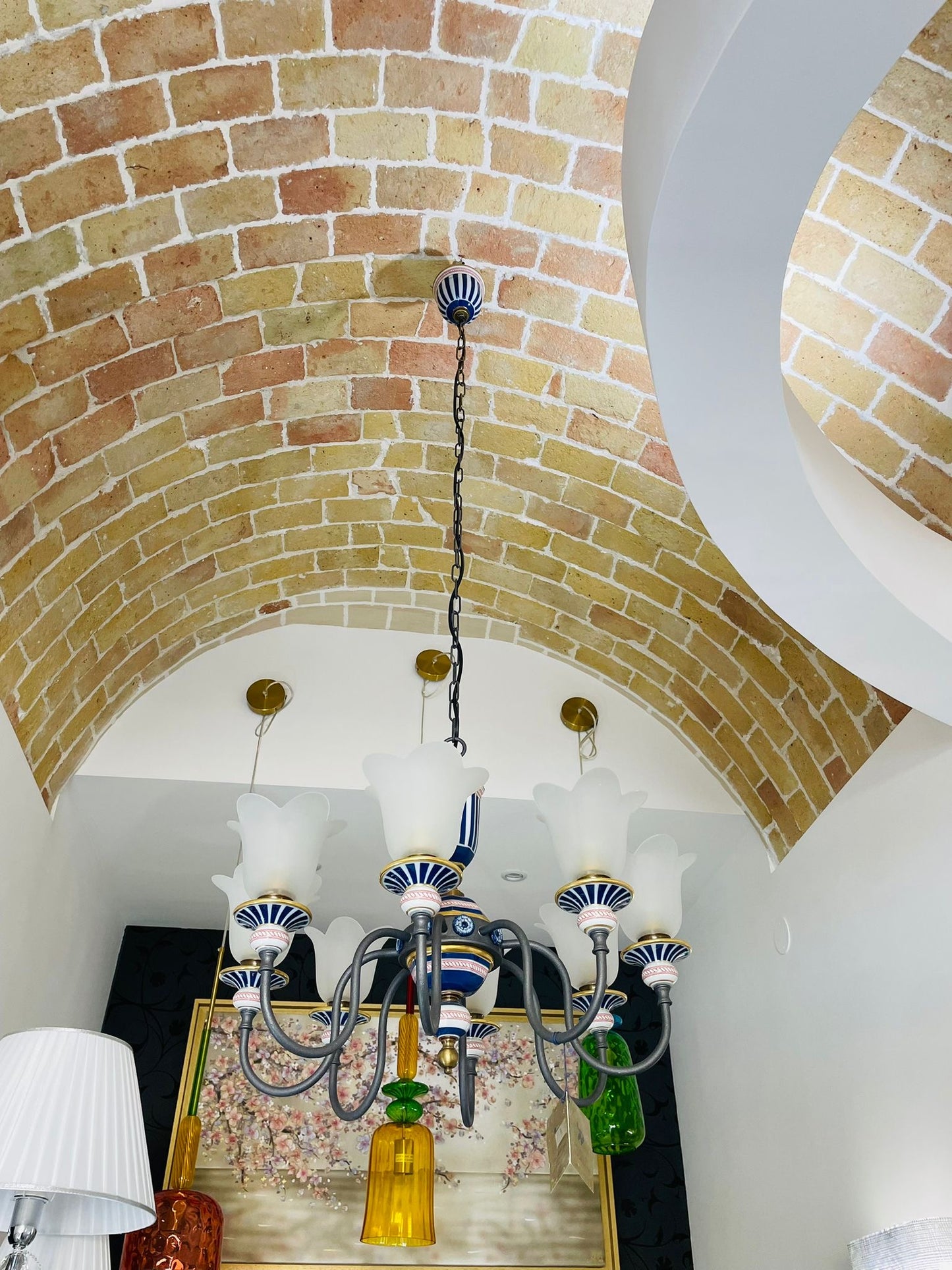 Le Porcellane lampadario blu e oro 8 luci