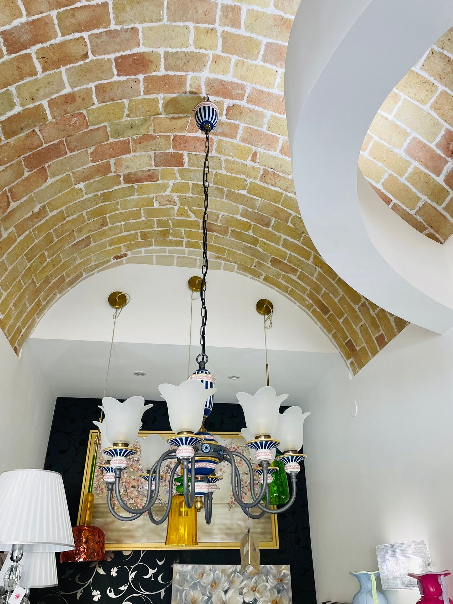 Le Porcellane lampadario blu e oro 8 luci
