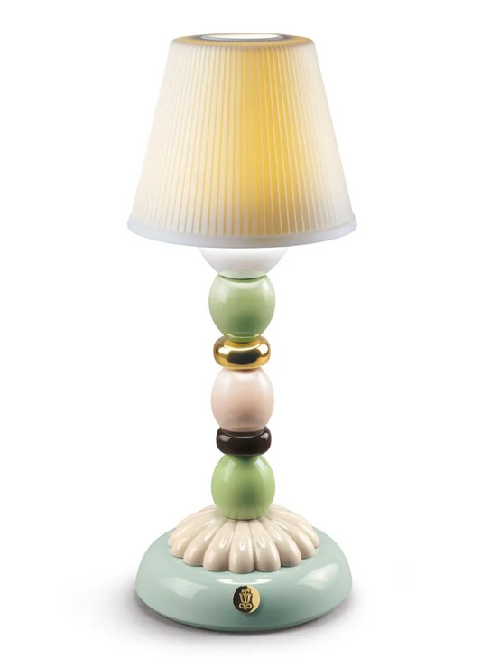 Lladro` "Lotus firefly autunno dorato" lampada da tavolo verde e azzurro