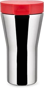 Alessi "Caffè Travel Mug" GIA 24 R coperchio in resina termoplastica rossa e mug in acciaio inossidabile 18/10, 18 x 9.7 x 10