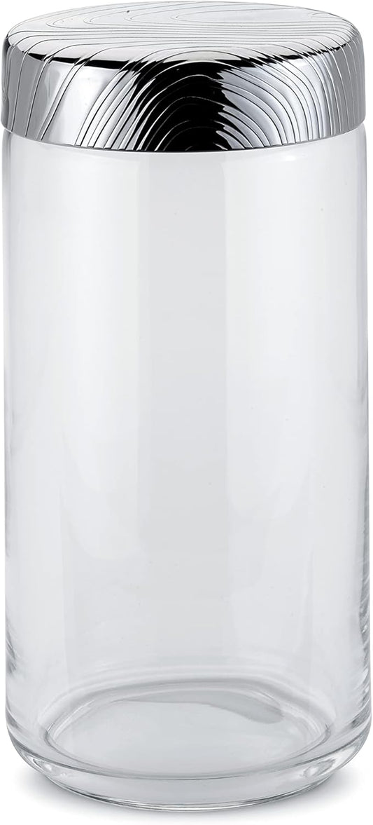 Alessi "Veneer" PU05/150 barattolo da cucina ermetico di design, in vetro con coperchio in acciaio inossidabile 18/10 con decoro in rilievo